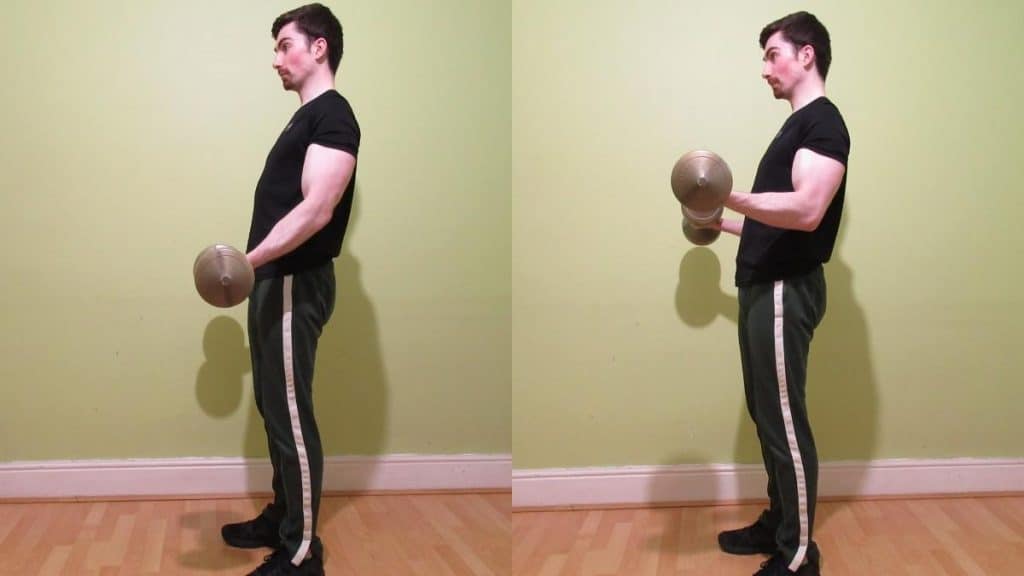 A man showing how much weight you should curl with dumbbells