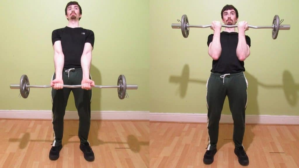 A man demonstrating how to do sissy bar preacher curls