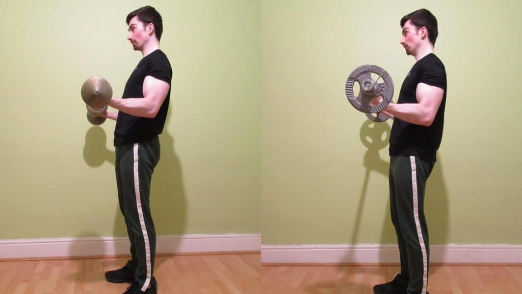 A weight lifter demonstrating how to get a biceps peak