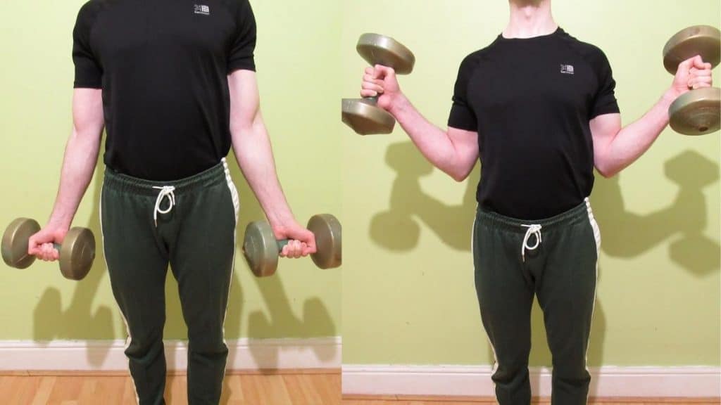 A man doing an in and out hammer curl