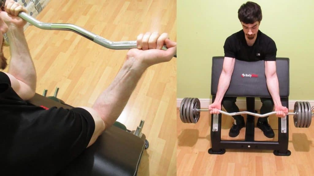 A weight lifter performing some inner bicep exercises inside