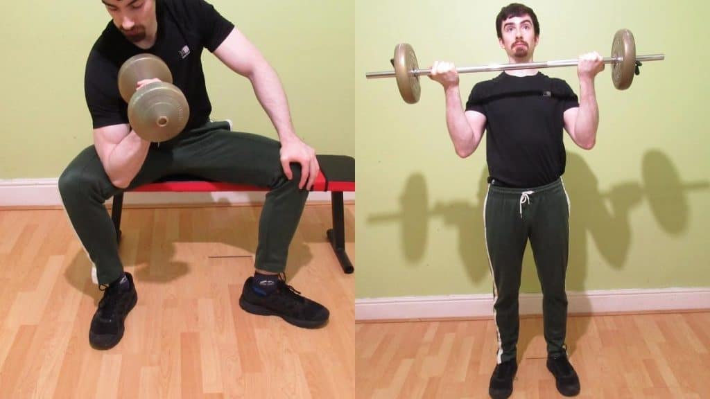 A weight lifter performing his inner bicep workouts