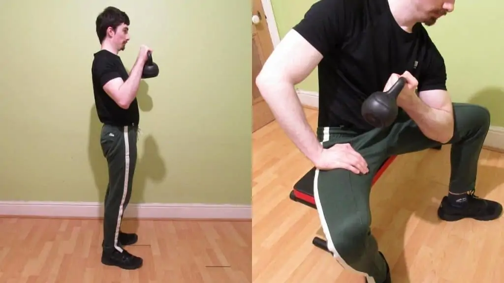 A man doing some kettlebell bicep exercises during his workout