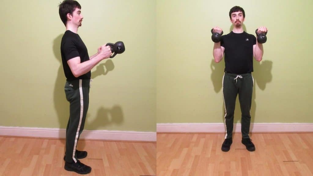 A man performing a kettlebell biceps workout