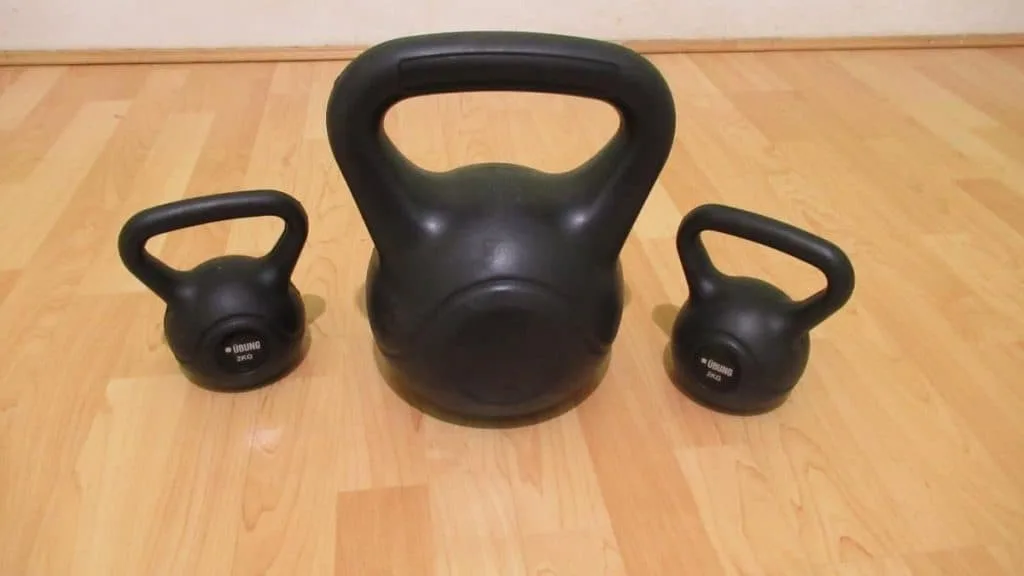 Some kettlebells on the floor