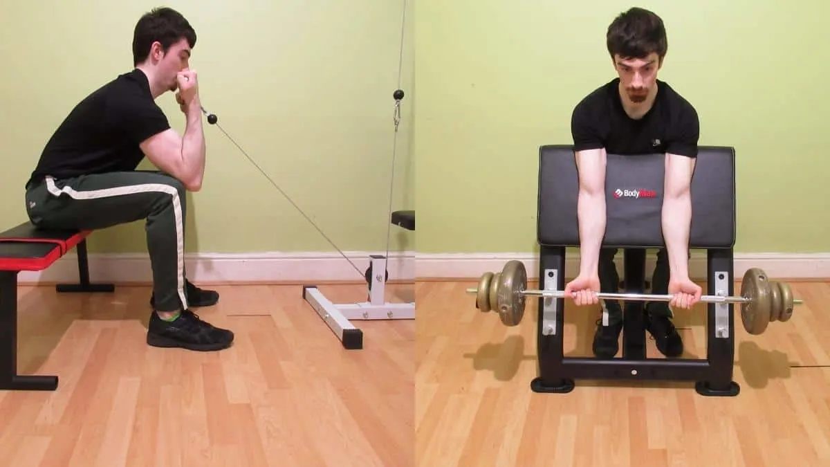 A weight lifter performing some exercises during his lower bicep workout