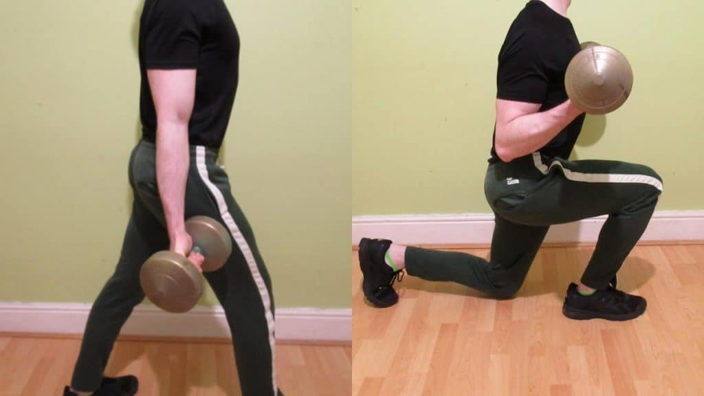A man doing a lunge and a bicep curl