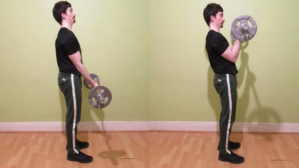 A man performing narrow grip EZ bar curls for his biceps