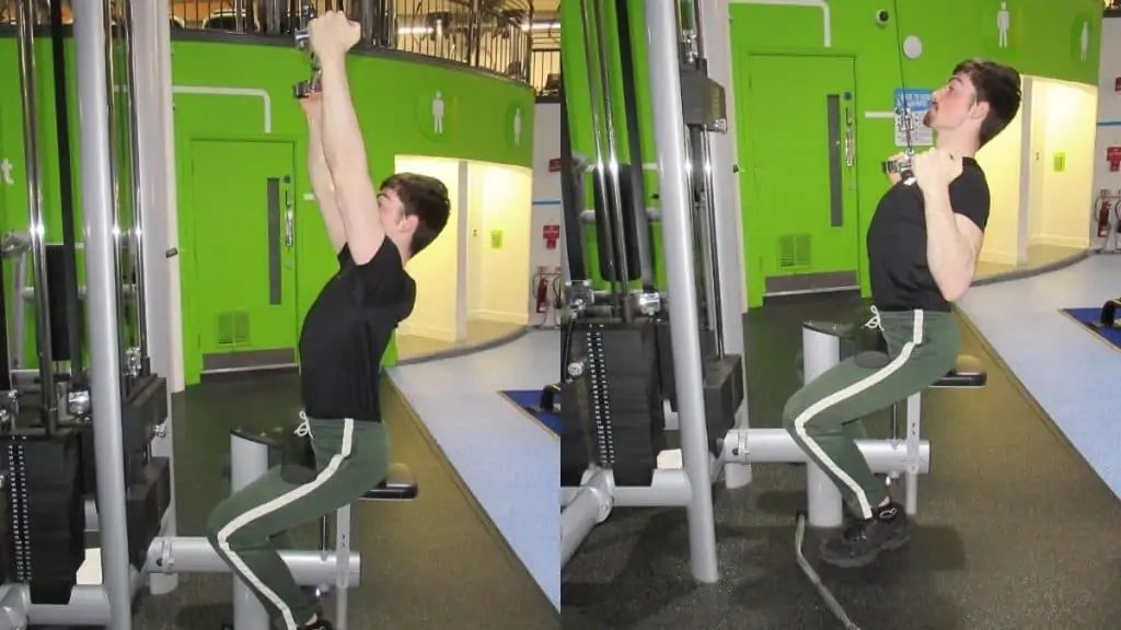 A man performing a neutral grip pulldown