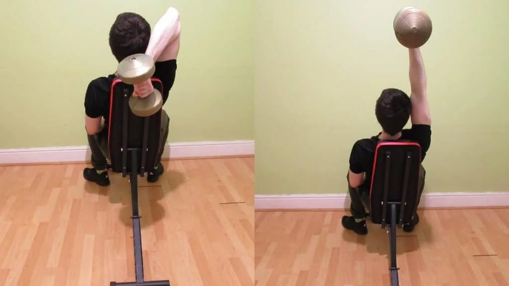 A man doing a one arm French press with a dumbbell