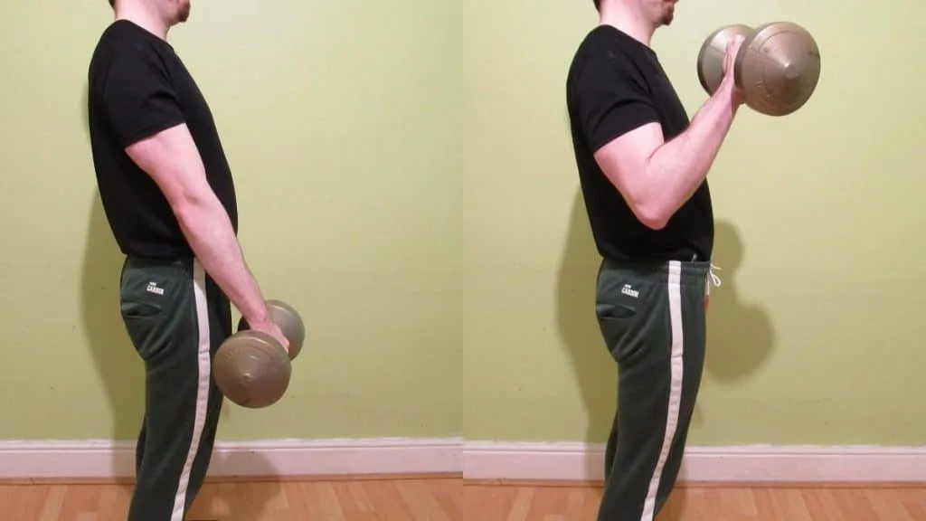 A man doing one arm dumbbell reverse curls