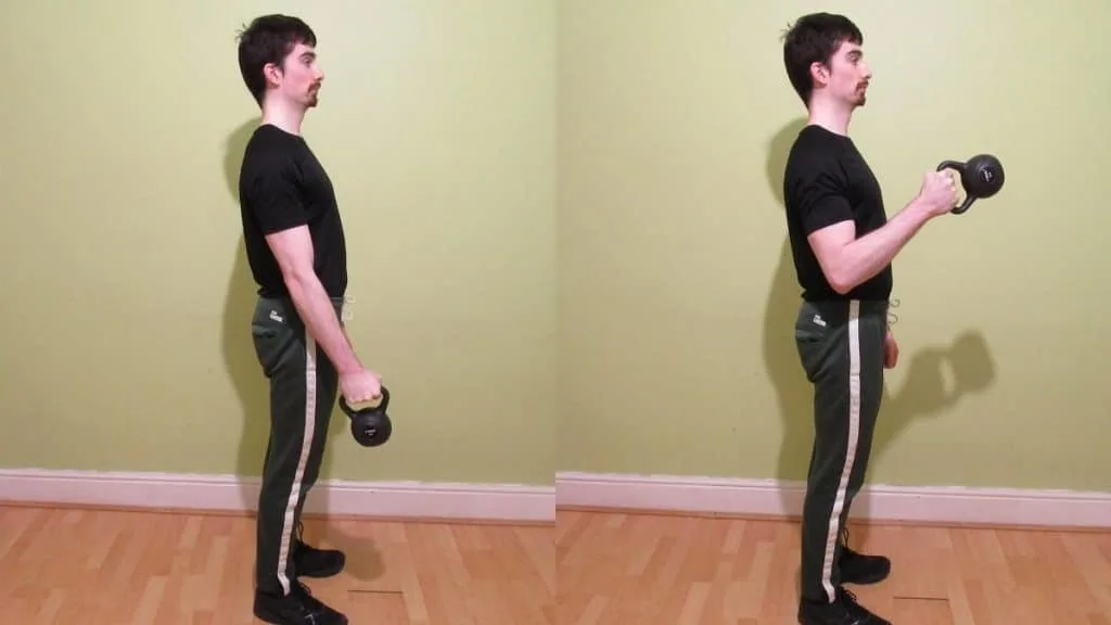 A man doing a one arm kettlebell hammer curl