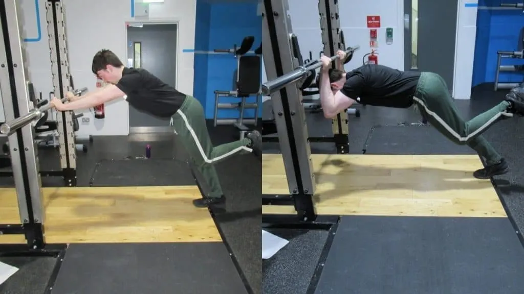 A man performing a one leg bodyweight skull crusher