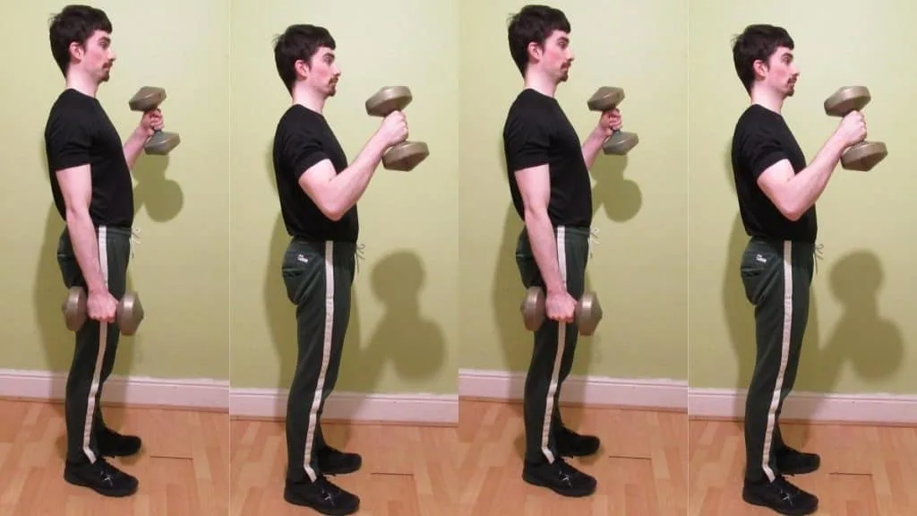 A man doing one one two hammer curls