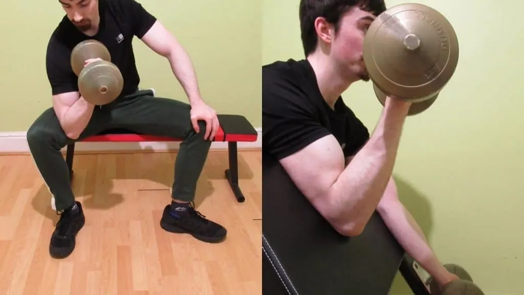 A man doing a preacher vs concentration curl comparison