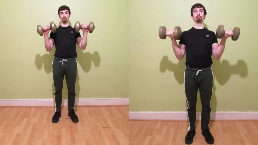 A weight lifter doing a pronated vs supinated bicep curls comparison