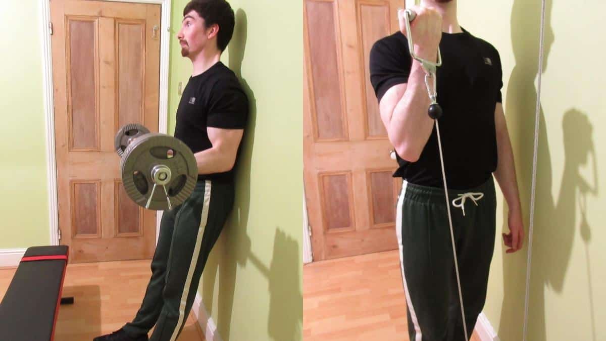 A weight lifter with pumped biceps