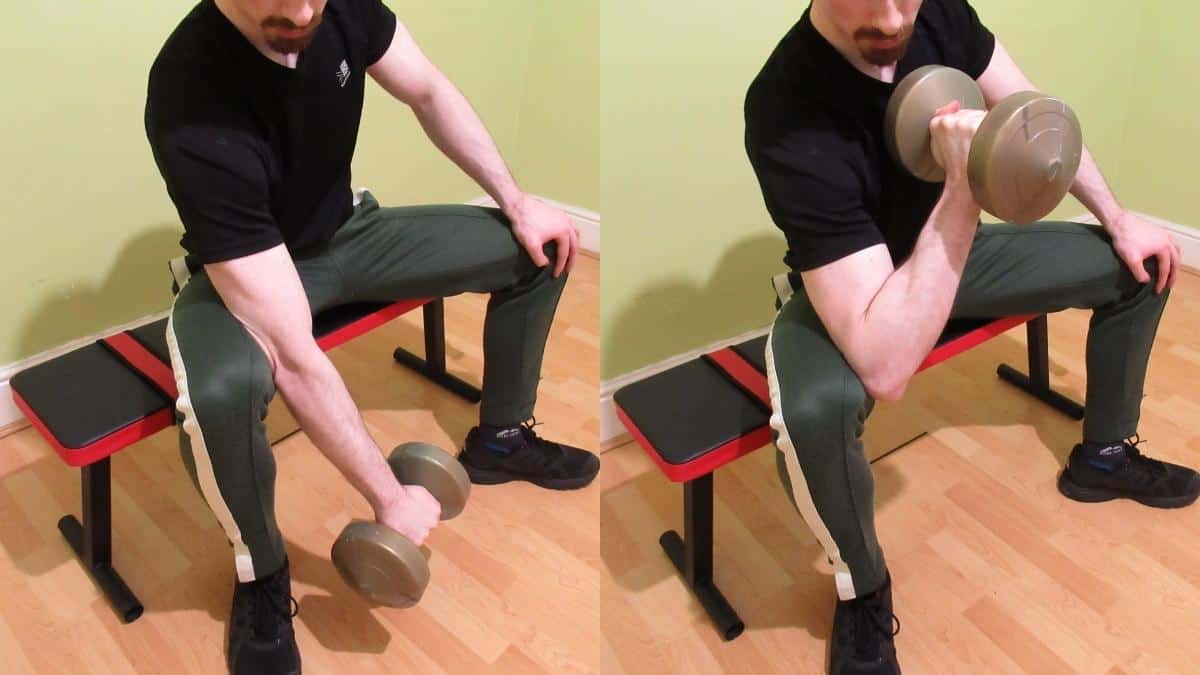 A man performing reverse concentration curls