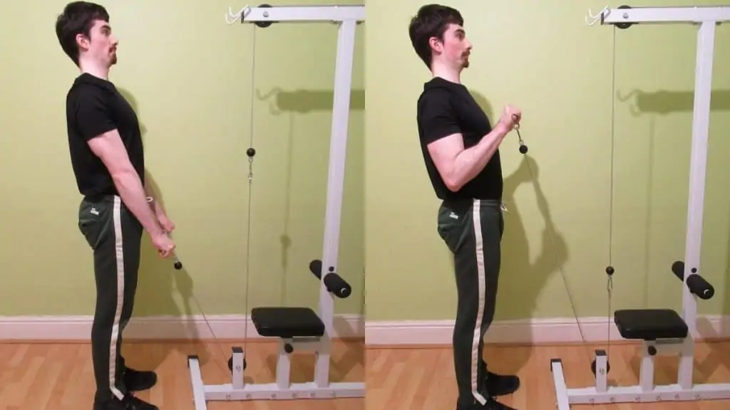 A man doing a reverse grip cable curl for his biceps