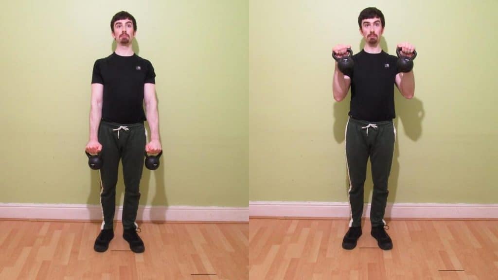 A man doing reverse kettlebell curls for his biceps