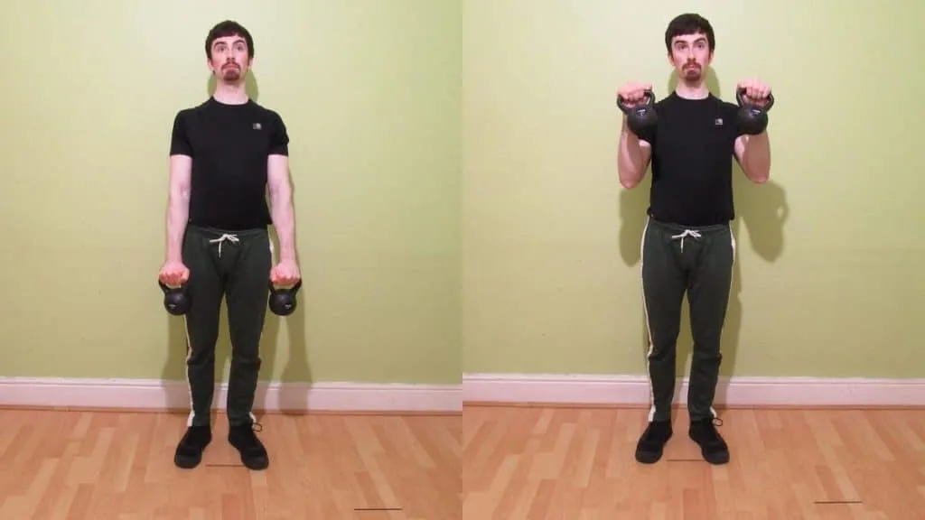 A man doing reverse kettlebell curls for his biceps