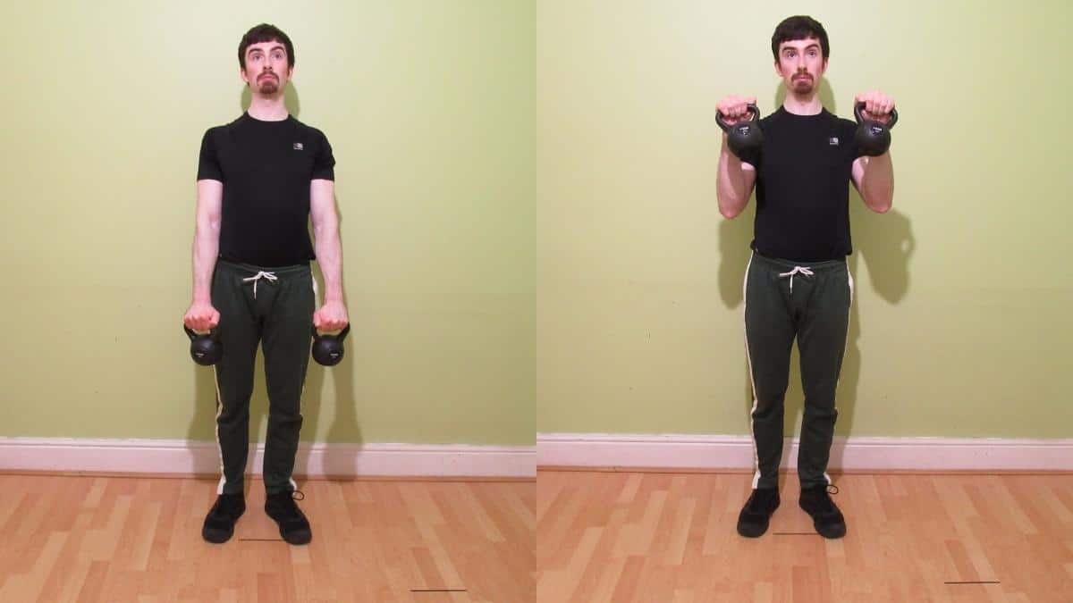 A man doing reverse kettlebell curls for his biceps