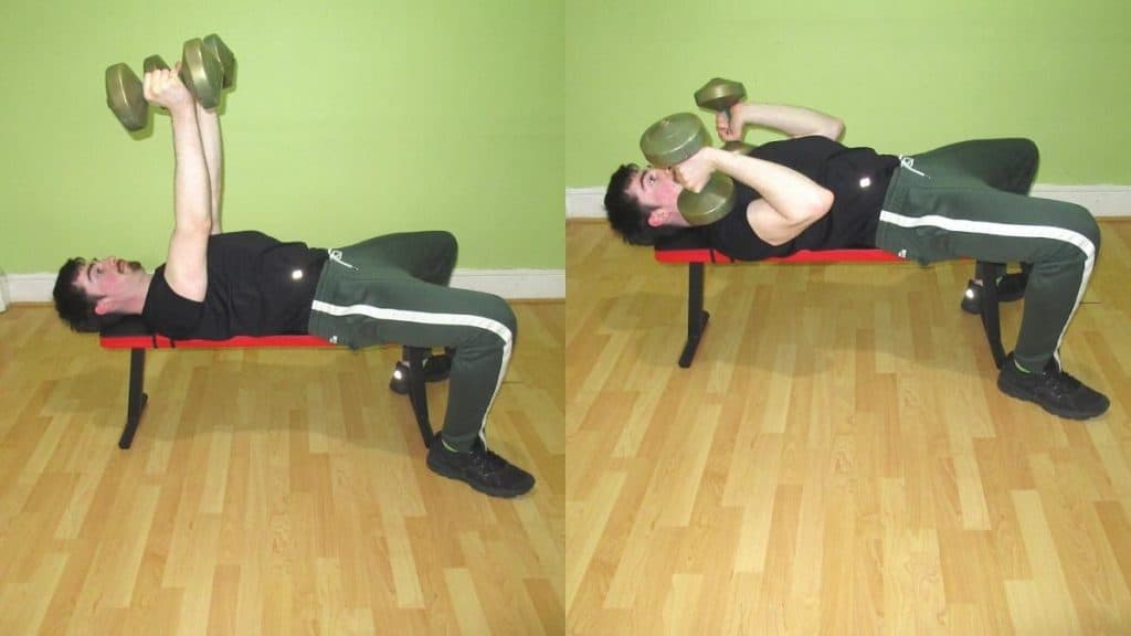 A man performing a rolling DB extension for his triceps