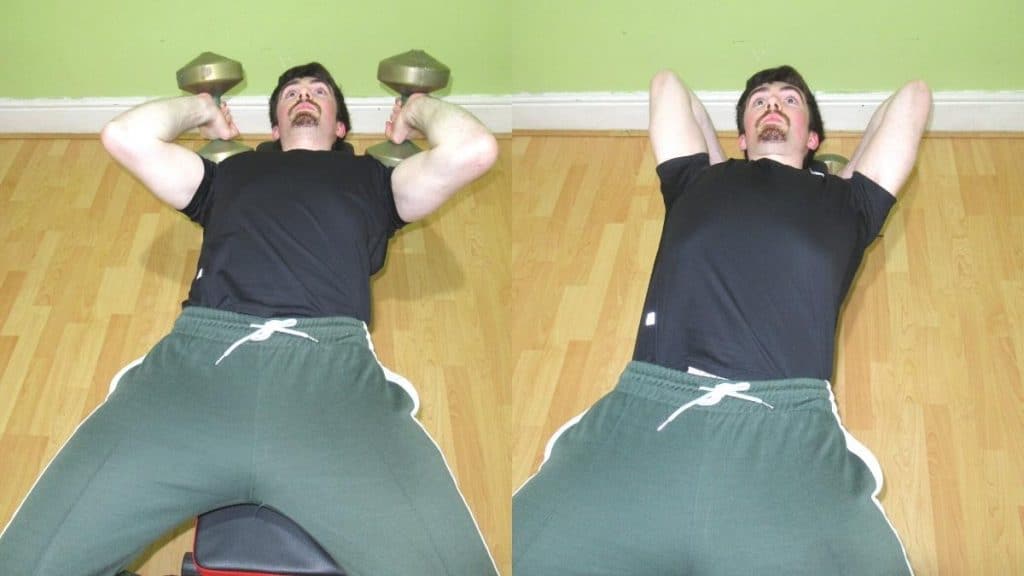 A man performing a rolling dumbbell extension for his triceps
