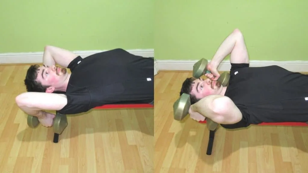 A man doing rolling tricep extensions with dumbbells