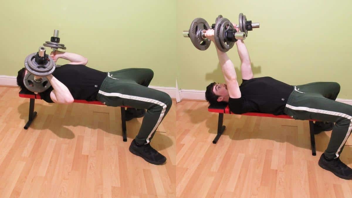 A man doing some dumbbell rolling triceps extensions