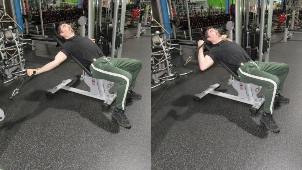 A man doing seated incline cable curls for his biceps