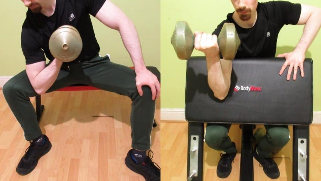 A man demonstrating some simple bicep workouts that beginners can do