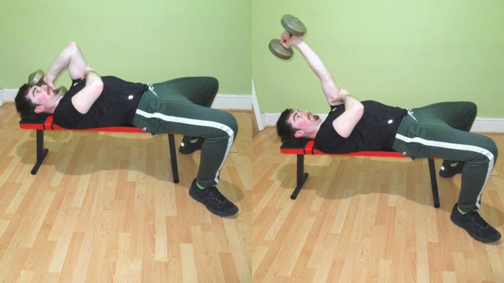 A man doing a single arm lying triceps extension