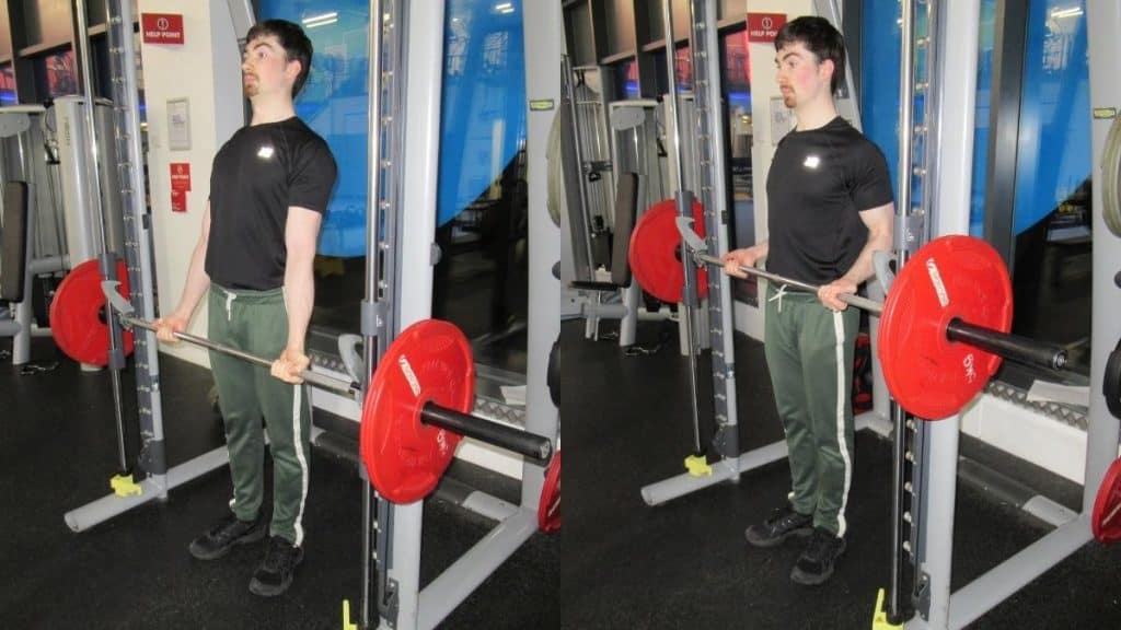A man doing a bicep curl on the Smith machine