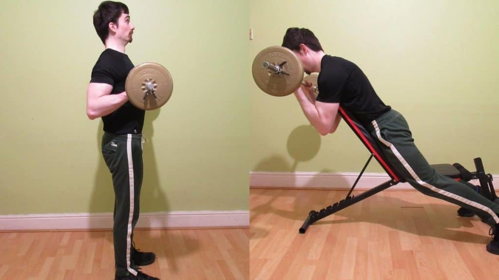 A weight lifter showing that you can do a spider curl or drag curl to build muscle