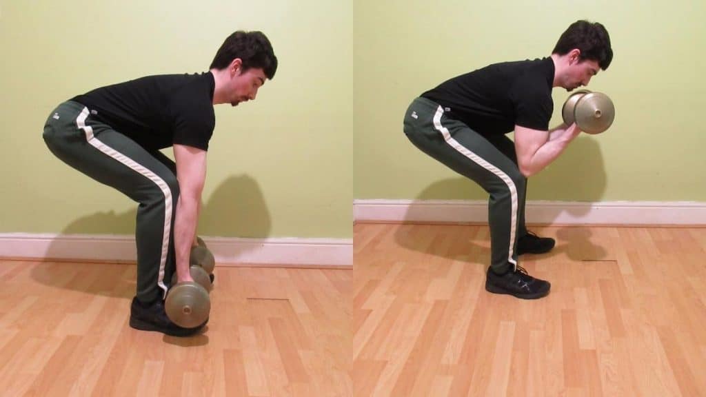 A man demonstrating how to do spider curls at home