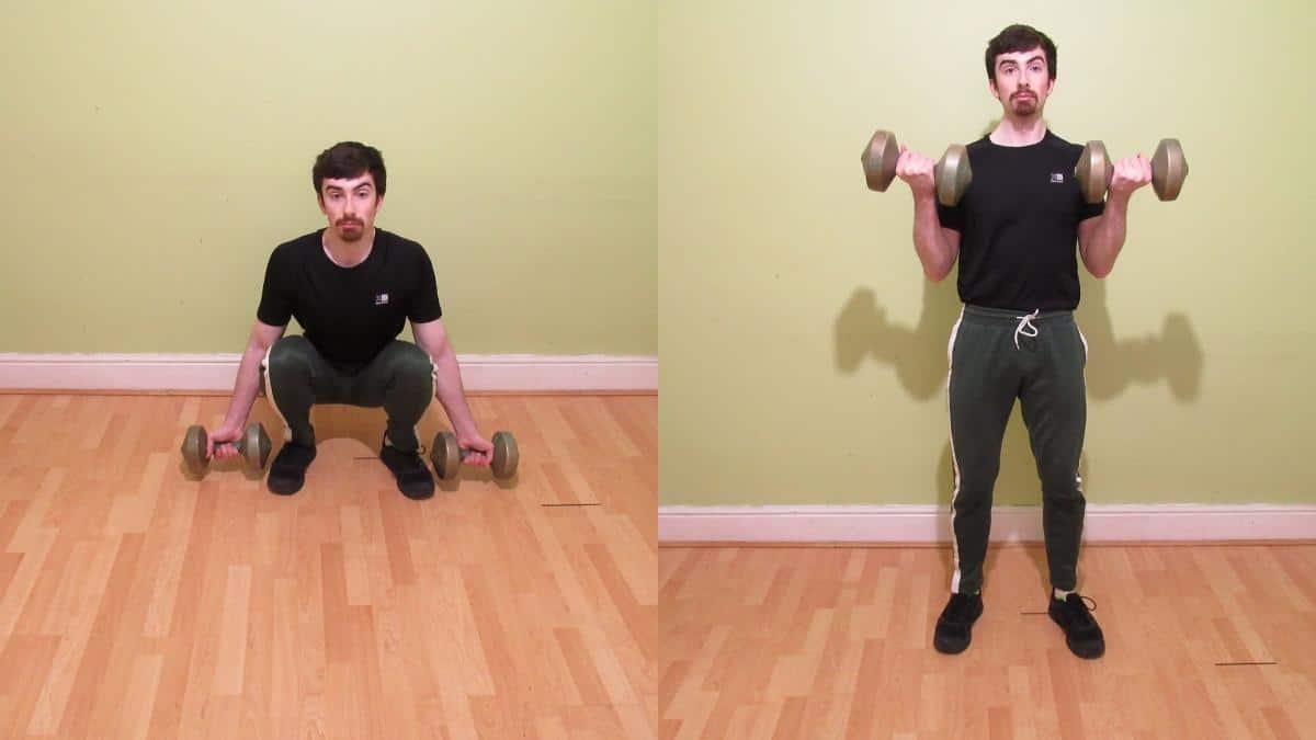 A man performing squat curls for his biceps