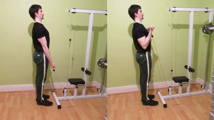 Standing cable bicep curl tutorial, mistakes, and variations