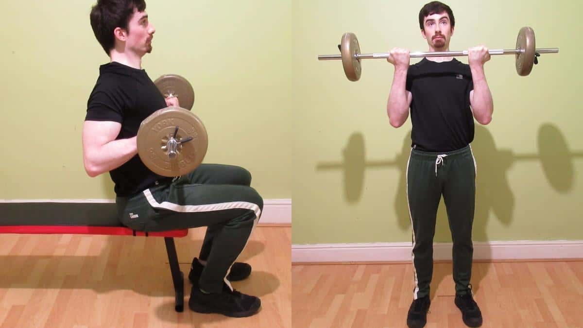A man doing a standing curls vs seated curls comparison