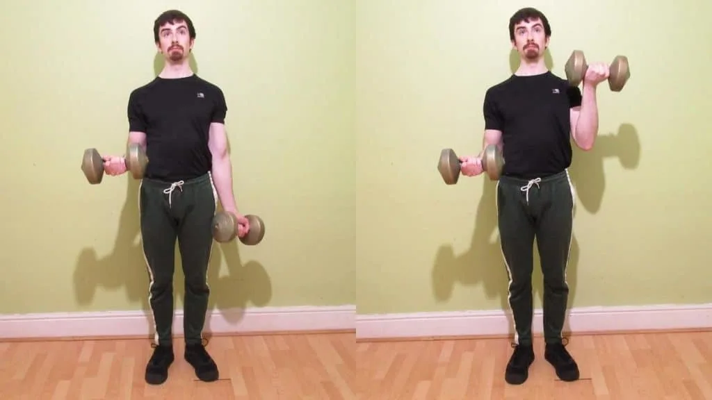 A man doing static arm curls for his biceps