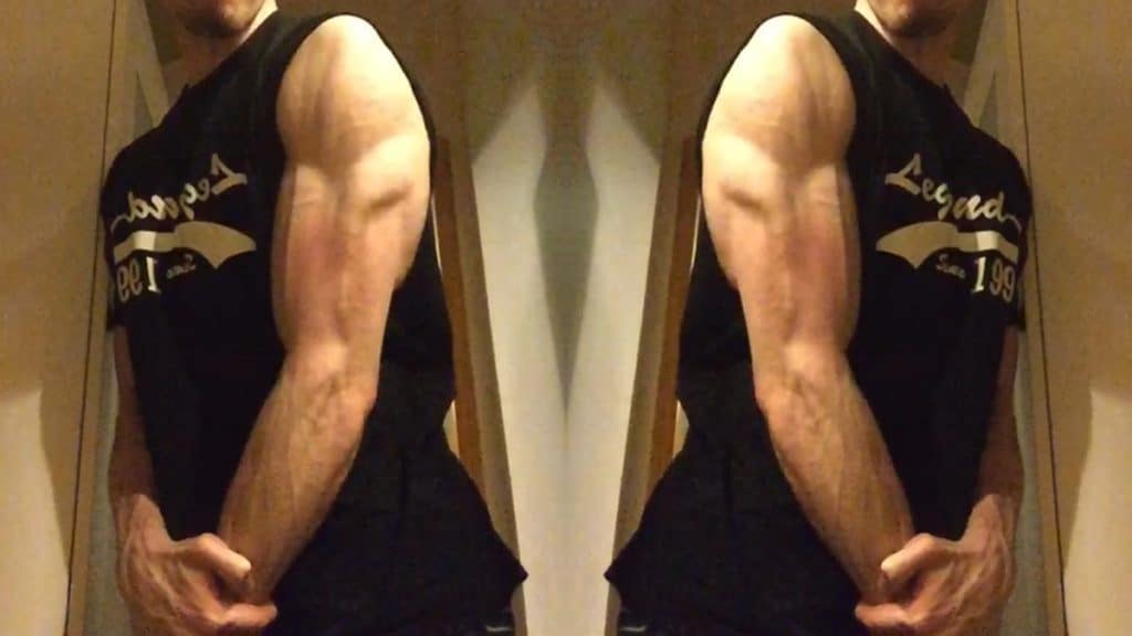 A muscular man showing his symmetrical triceps