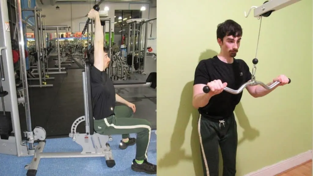 A man performing a tricep pushdown vs extension comparison