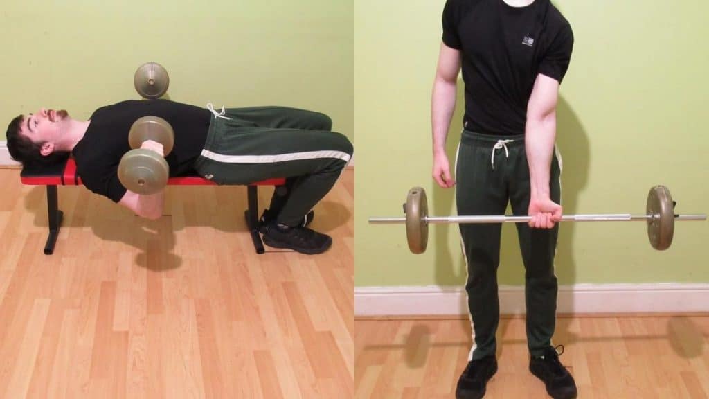 A man performing some unusual bicep exercises