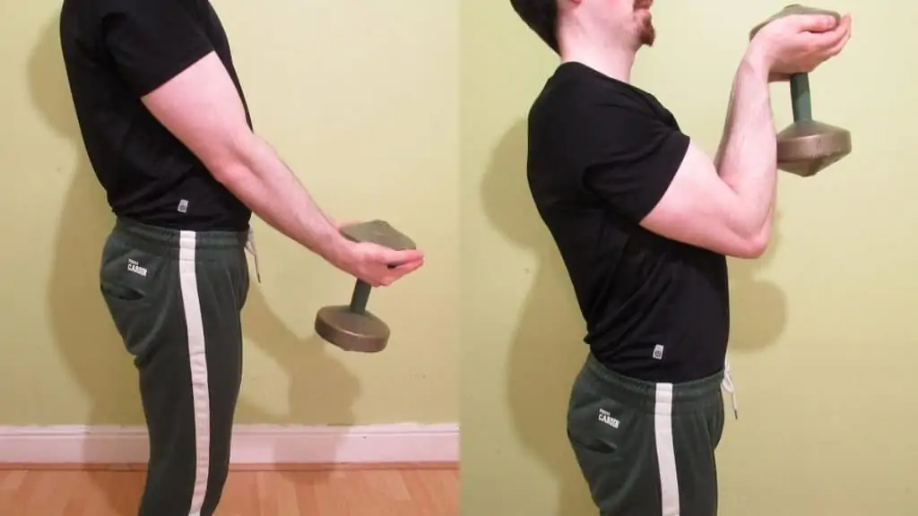 A man performing a waiter curl to work his biceps