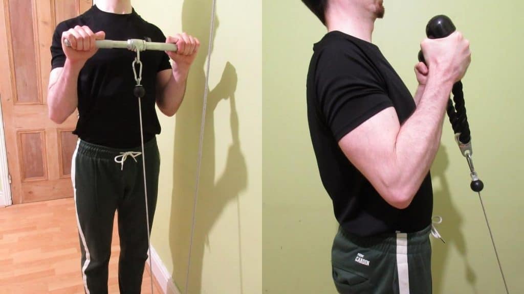 A man demonstrating some alternatives to the wide grip cable curl
