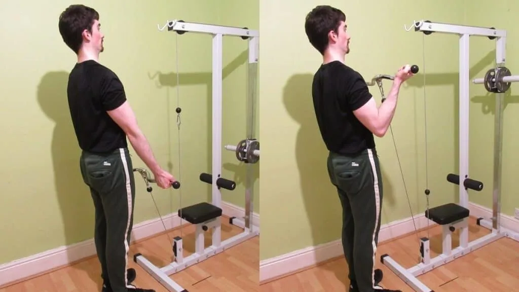 A man doing wide grip cable curls for his biceps