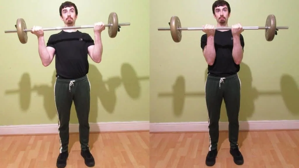 A man doing a wide grip vs narrow grip curls comparison