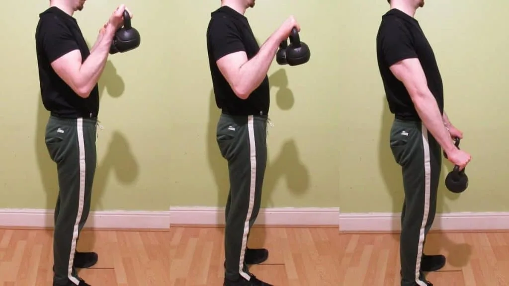 A man doing a Zottman kettlebell curl