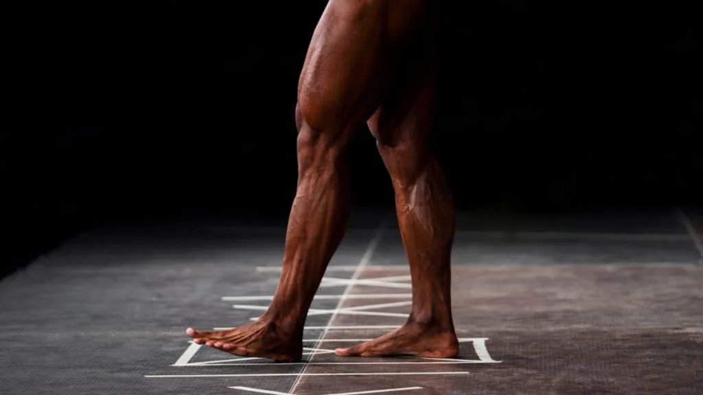 A ripped bodybuilder showing his 17 inch calves