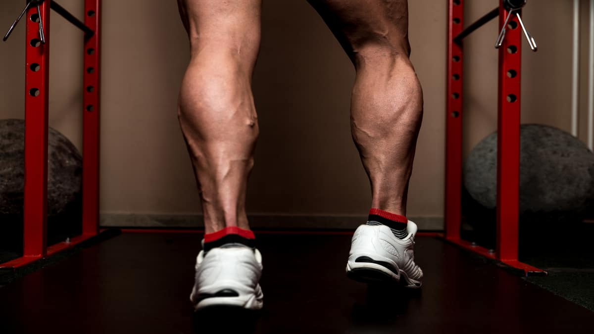 A bodybuilder showing his impressive 18 inch calves